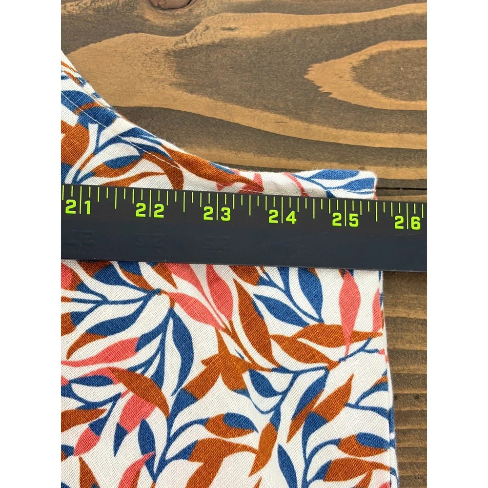Lands End Linen Shift Dress Womens 1X Multi Color Leaf Print Sleeveless Pockets